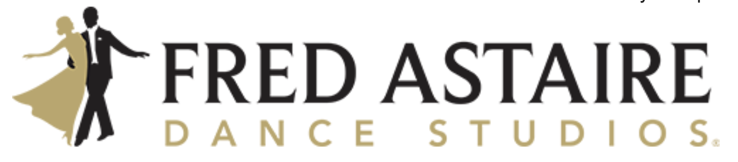 Logo of a person in a dress and suit dancing with text "Fred Astaire Dance Studio"